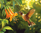 Hummingbird and Blooms