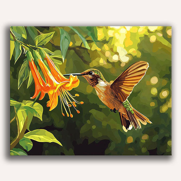 Hummingbird and Blooms