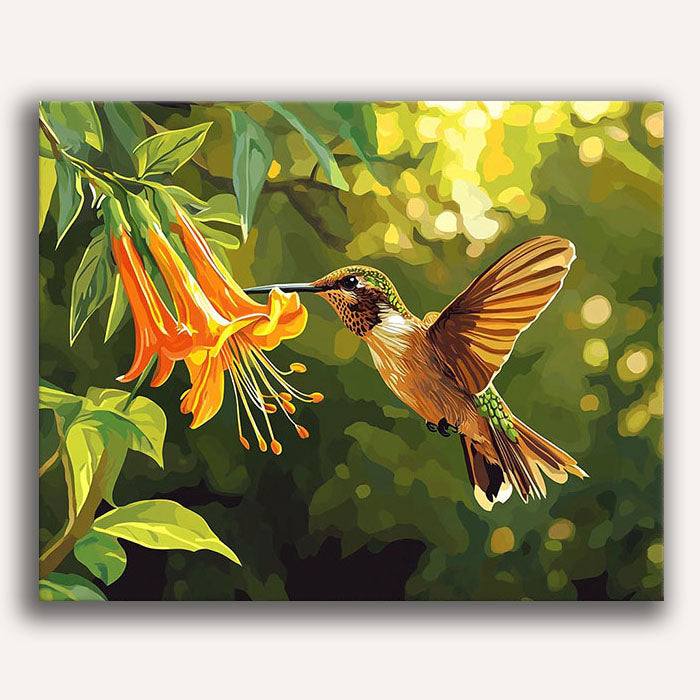 Hummingbird and Blooms